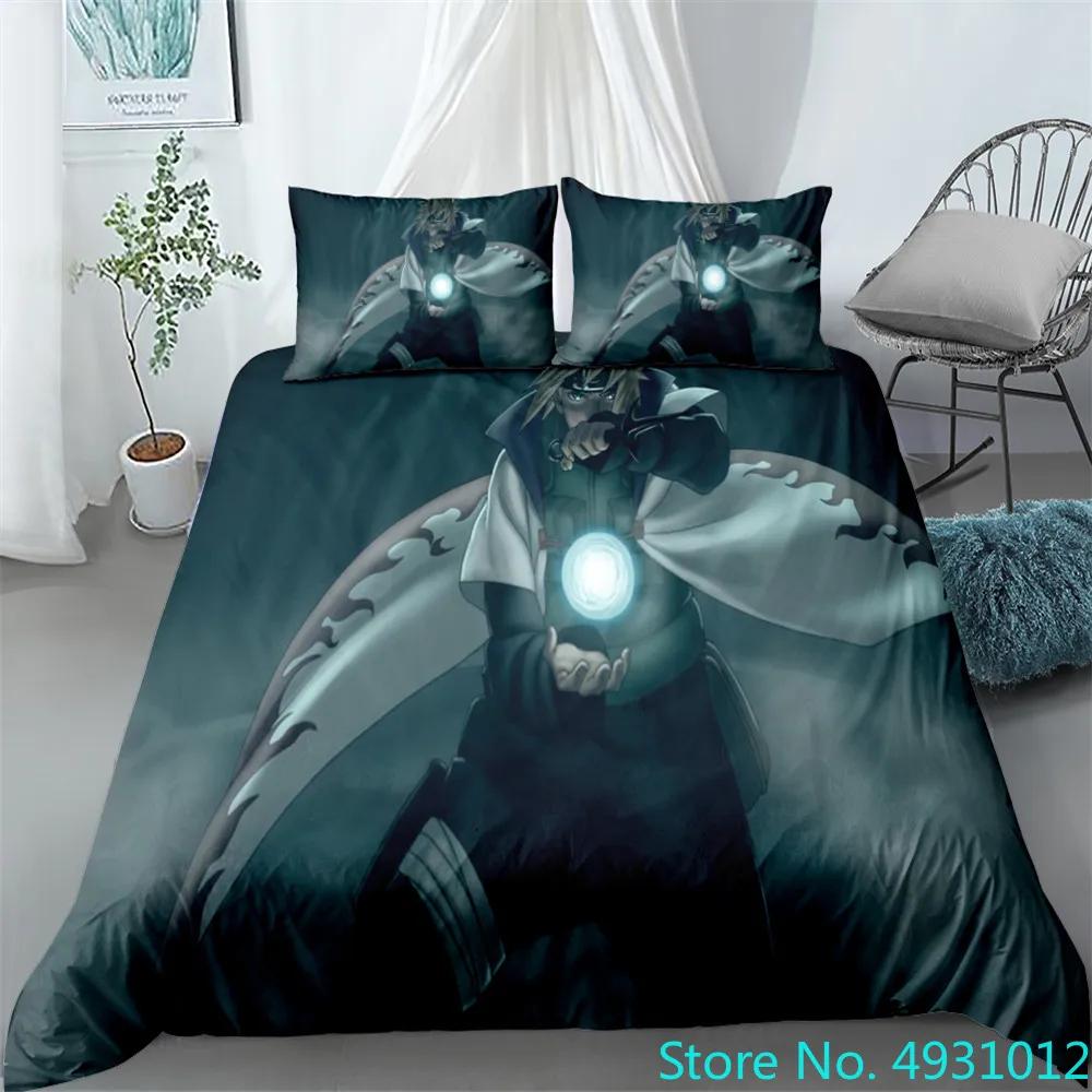 N-Naruto Påslakan Set Anime Kuddfodral Täckeöverdrag Sängkläder Påse Set Queen King Size 3D Digitaltryck Barn Hemtillbehör