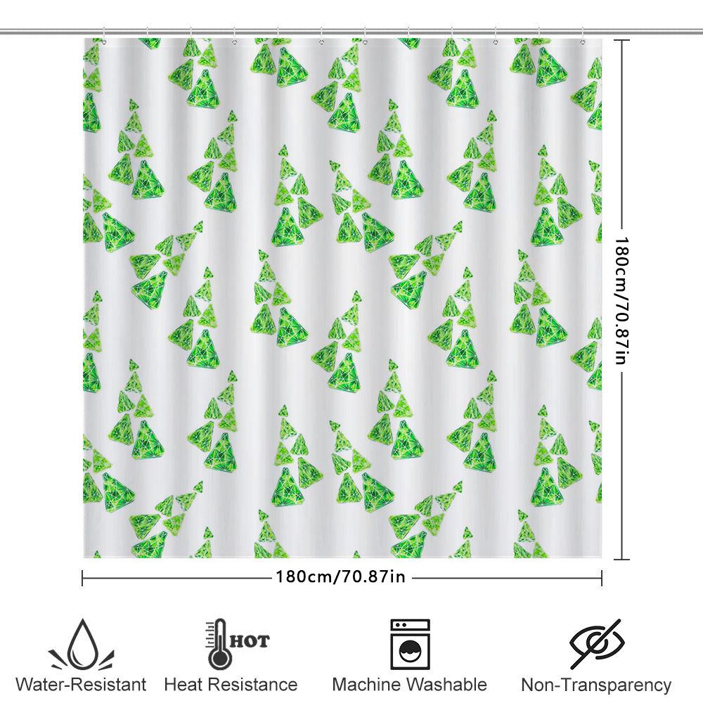 Christmas Tree Shower Curtain Green Festive Pattern For Bathroom Decor Polyester Fabric With Hooks (White) [View On ]