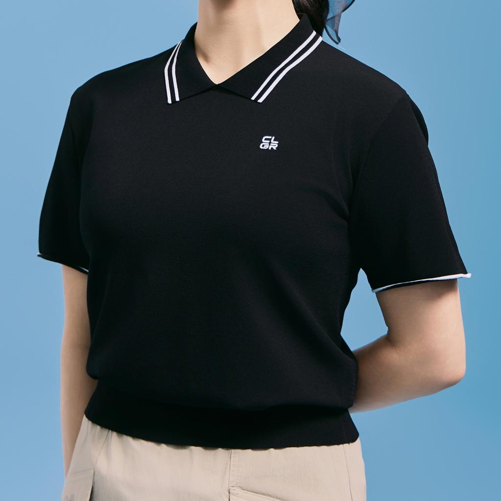 CHALLENGER Women'S Essential Rayon Blend Collared Short Sleeve Knit Pullover Black