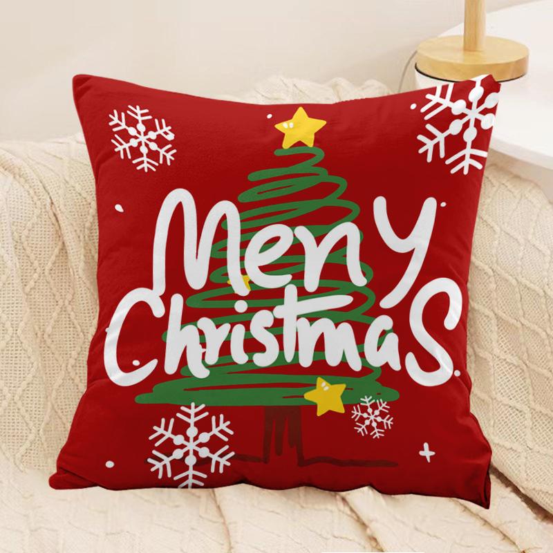

2025 Merry Christmas Double sided Square Creative Pillow Cover Red Bedroom Living Room Sofa Cushion Cushion Christmas Gift 18x18Inch