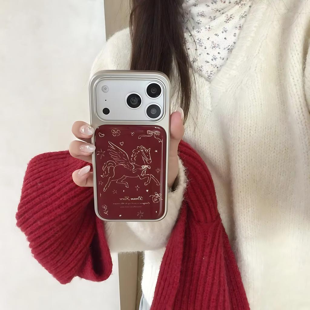 NEW YEAR Red Dream Horse Korean Phone Case for iPhone 17 16e 16 15 14 13 12 11 Air Pro Max X XR 8 7 Plus Luxury Clear Back Cover