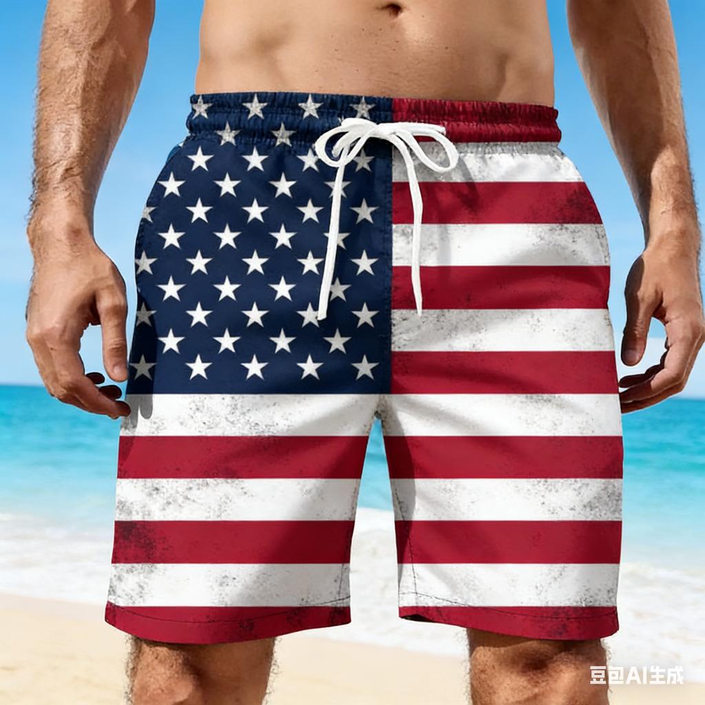2026 Uomo 3D Bandiera USA Grafica Pantaloncini da Spiaggia Uomo Stampa Bandiera USA Costume da Bagno per Surfista Pantaloni da Mare Uomo Pantaloncini Freschi Ice