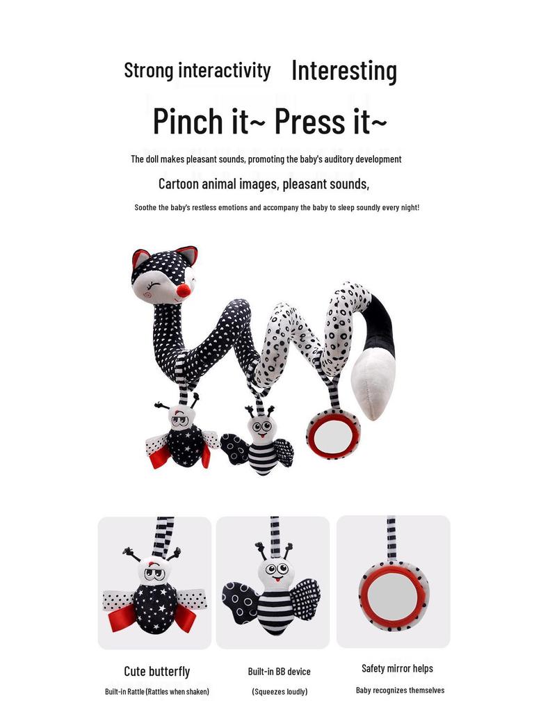 Newborn Black and White Visual Training Crib Hanging Plush Toy for Soothing Babies