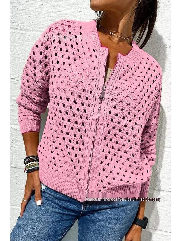 Veste zippée décontractée en maille ajourée pour femme 2025