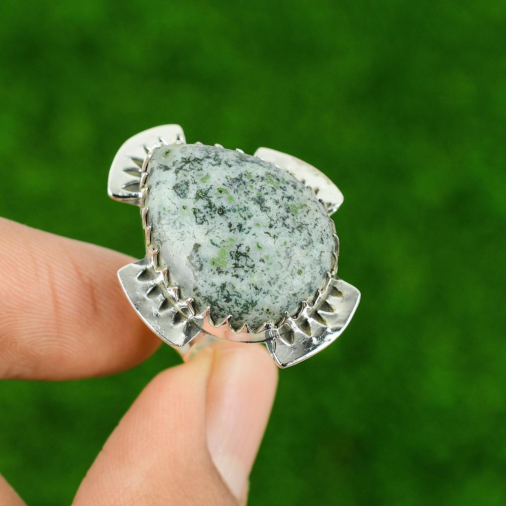 925 Sterling Silver Tree Agate Stone Birthday Statement Anniversary Ring US 8