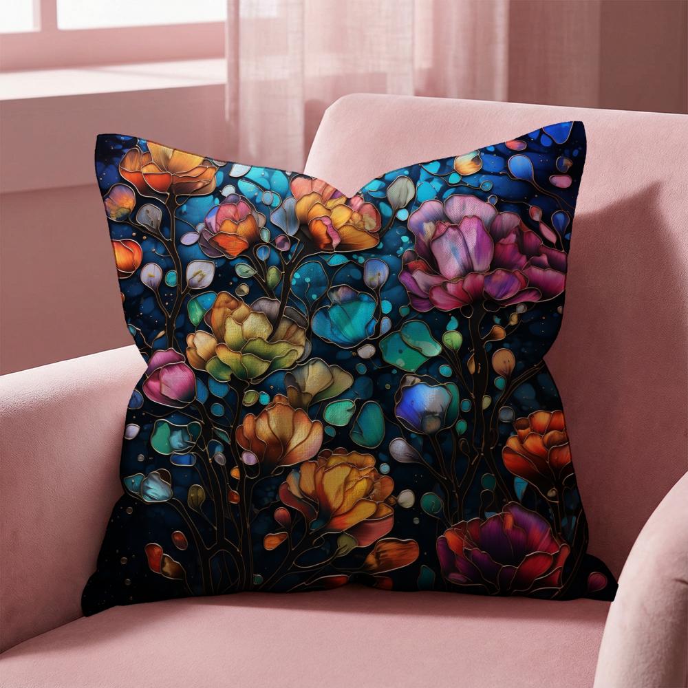 Stunning Colorful Floral Cushion Cover Multi-Scene Pillow Cover for Home & Car - Reversible, Soft & Durable for Daily Use