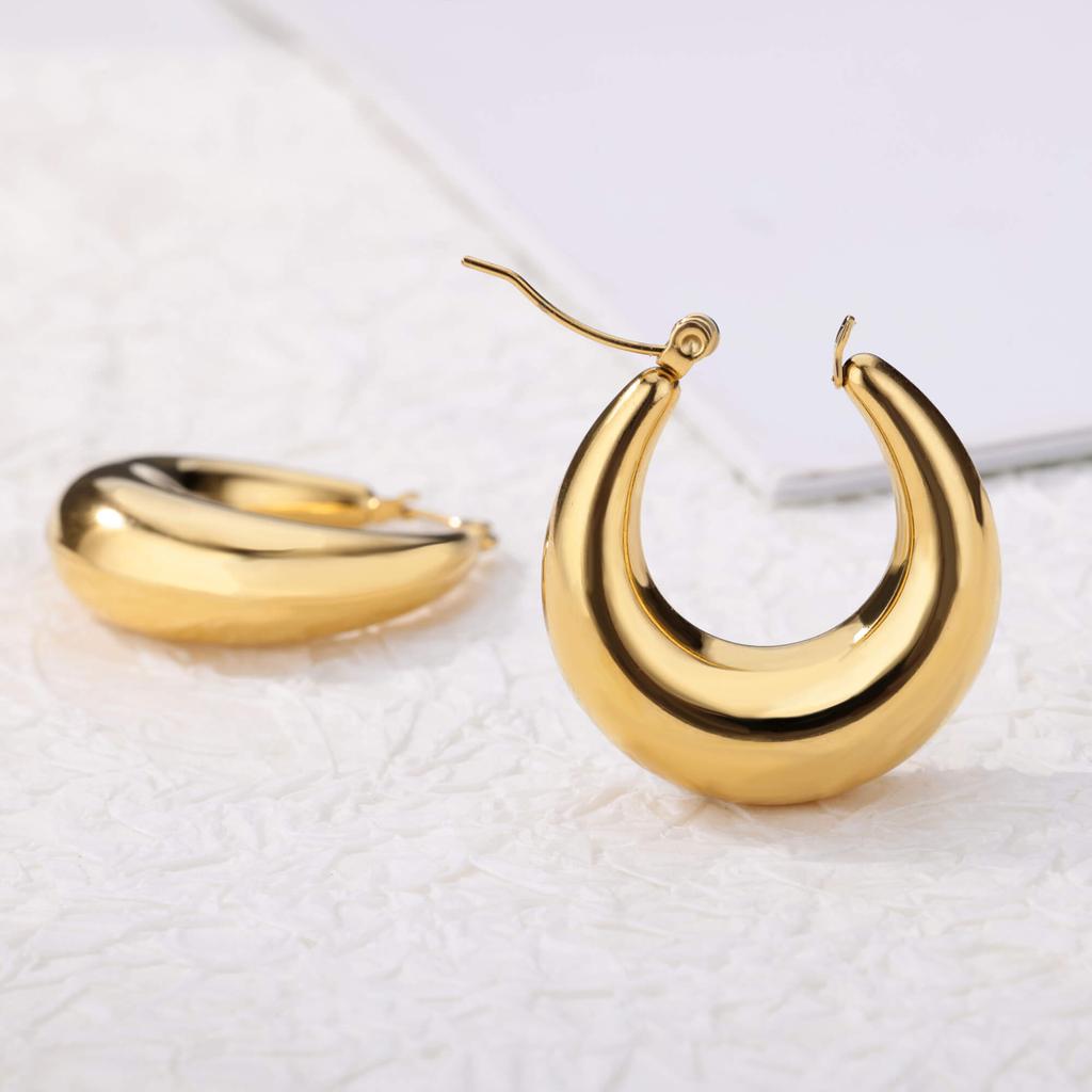 Simple Round Stainless Steel Earrings for Women Gold Color Piercing Hoop Earring Korean Vintage Jewelry Gift for Lover Mother