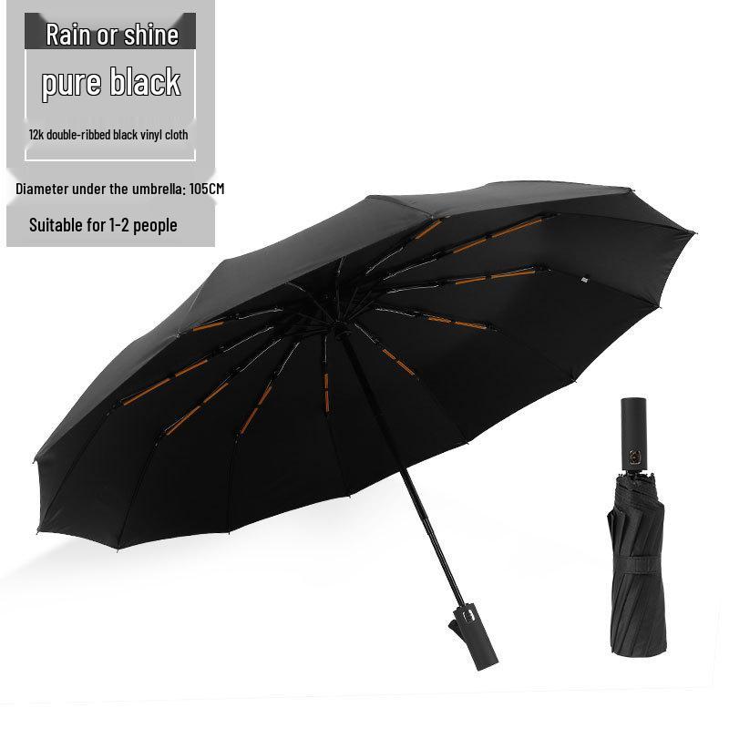 Dual-Use Automatic Umbrella for Men & Women: Sun & Rain Protection with black glue sunshade. Customizable with printed logo, fits two people.
