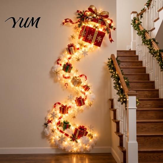 Weihnachtsglocken Lichterketten Magische Pfad Wandleuchte, Zug Baum Stern LED Kaskadierende Feiertagsdekoration Dekorative Innenleuchten mit Warmweiß