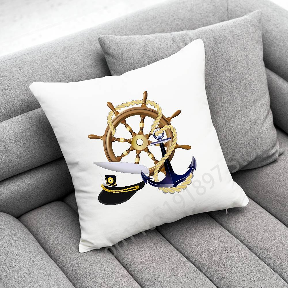 Anchor Boat Ship Wheel Compass Logo Throw Pillow Case For 45*45cm 40cm 55cm 50cm 30cm Square Car Pillowcase Shell