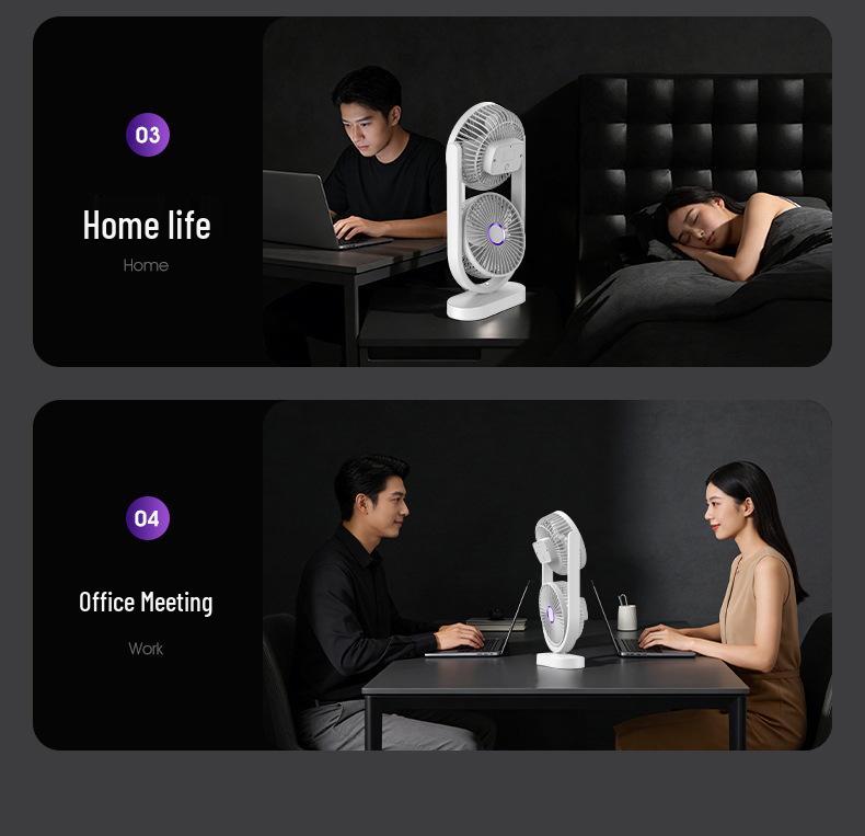 Compact Wireless USB Rechargeable Desk Fan - Silent, Portable, Strong Wind