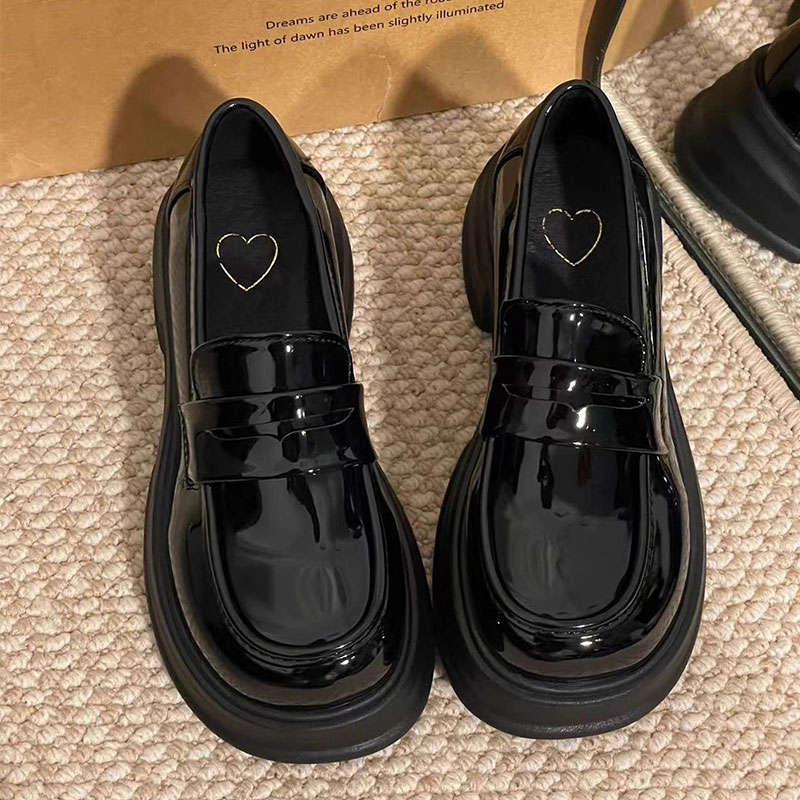 Round head platform single shoes women's new black college style small leather shoes versatile British jk uniform shoes