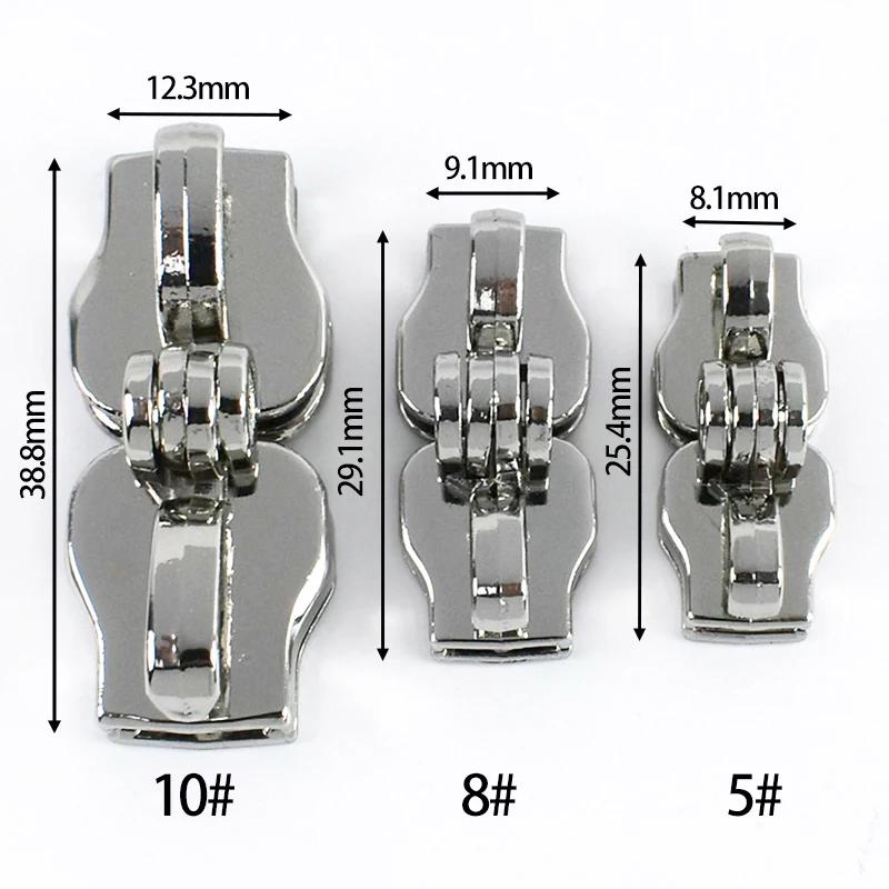 2/5/10Pairs 5# 8# 10# Lockable Nylon Zipper Sliders Double Hole Safety Zip Lock for Luggage Zips Puller Closure Repair Accessory