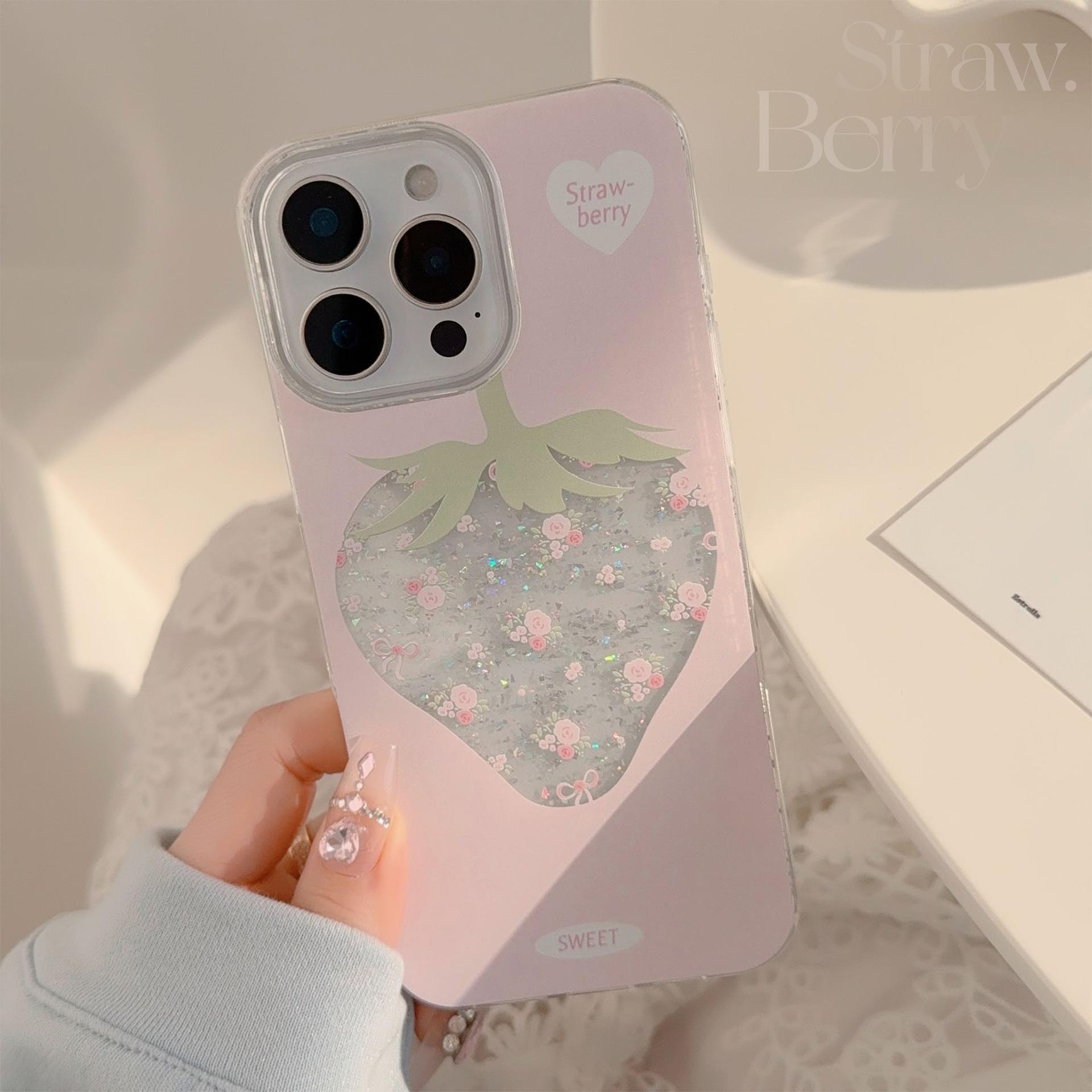 

Strawberry Pulverized Flowers Suitable for Apple 17promax Mobile Phone Case 15 Fresh Sweet Iphone14 Glitter Powder 11 Pendant 12pro