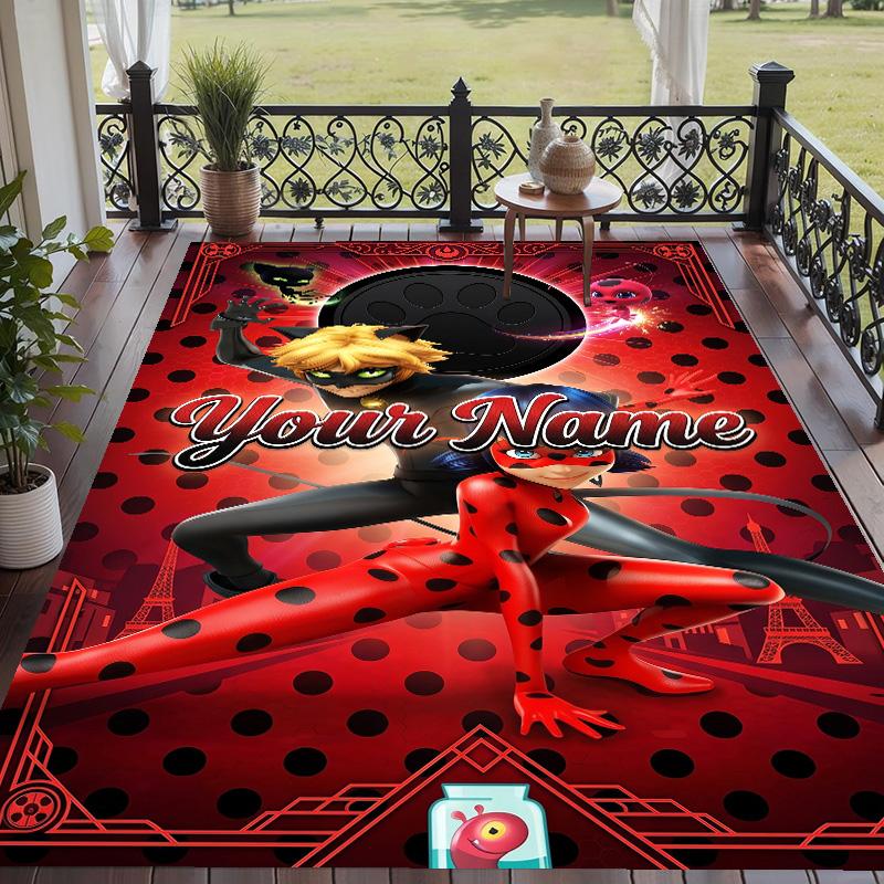 Alfombra de Piso con Patrón de Ladybug Milagrosa y Texto Personalizado, Alfombrilla Suave para Interiores, Sala de Estar, Dormitorio