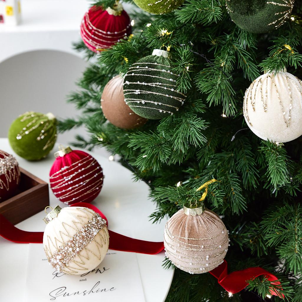 8cm Christmas Velvet Sequin Christmas Ball Tree Decoration Color Festival Pendant Ball Home Indoor Store Window Display 4pcs/Set