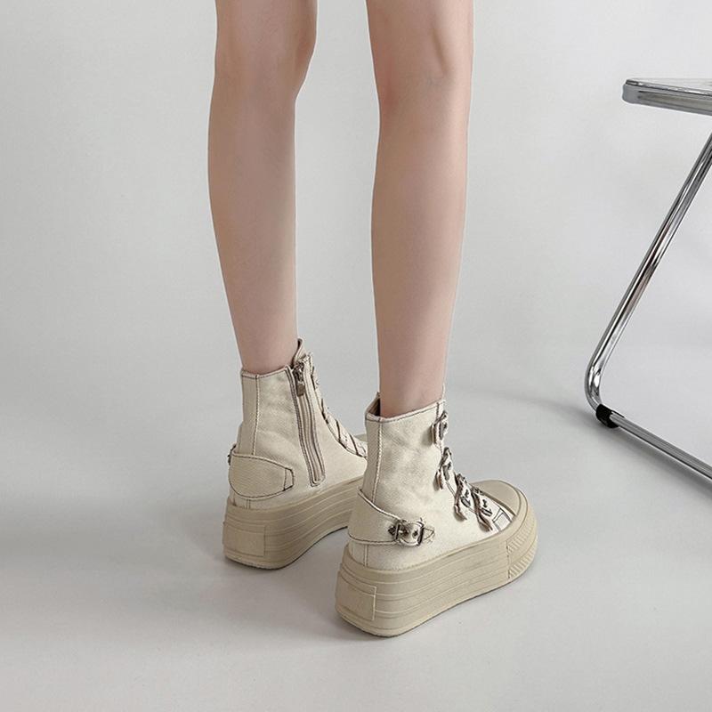 Fashion platform Martin boots one-word buckle canvas shoes women's summer retro simple casual shoes board shoes single shoes