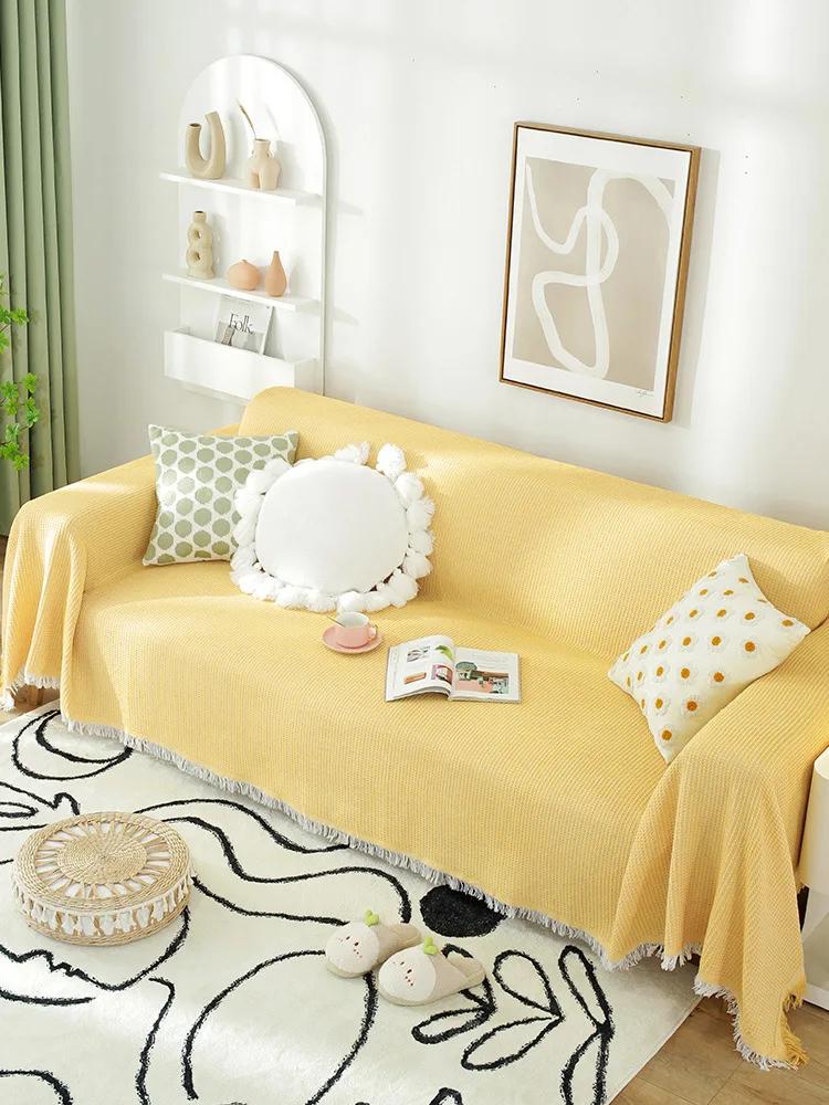 Double Sided Usable Sofa Cover Four Season Universal Anti Slip Fringe Sofa Towel Couch Decoration Minimalist Dust Cover Blankets