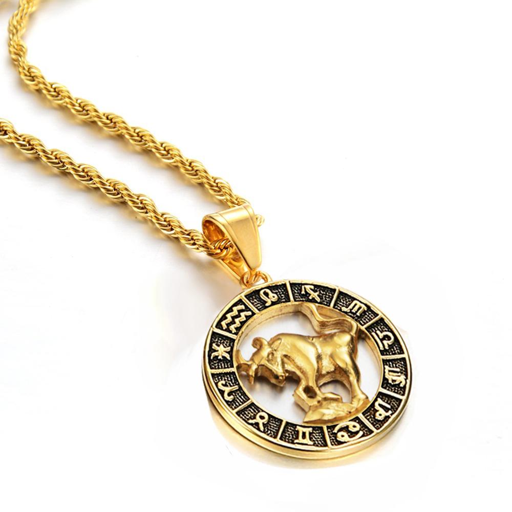 Scorpio Aries 12 Constellation Pendant Necklace Gold Color Stainless Steel Chain For Men Women Zodiac Jewelry Birthday Gift
