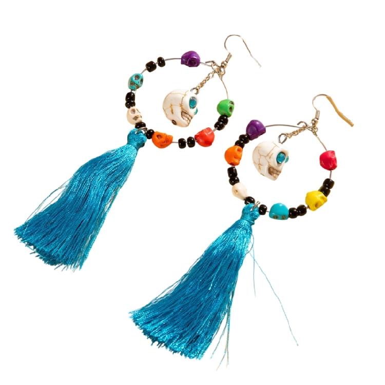 Festive Bohemian Skeleton Earrings Gothic Punk Tassels Jewelry Long Dangle Accessories for Women Special Event