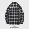 Men's Korean-Style Black and White Plaid Long-Sleeve Casual Shirt