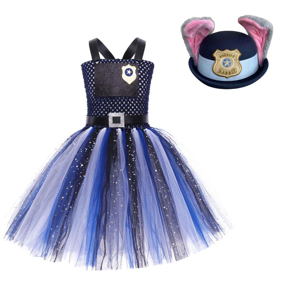 Zoo2 Judy Roleplay Hopps Costume Height100-160 Police Officer Puffy Costume Rabbit Sheriff Tutu Dress Hat Halloween Suits