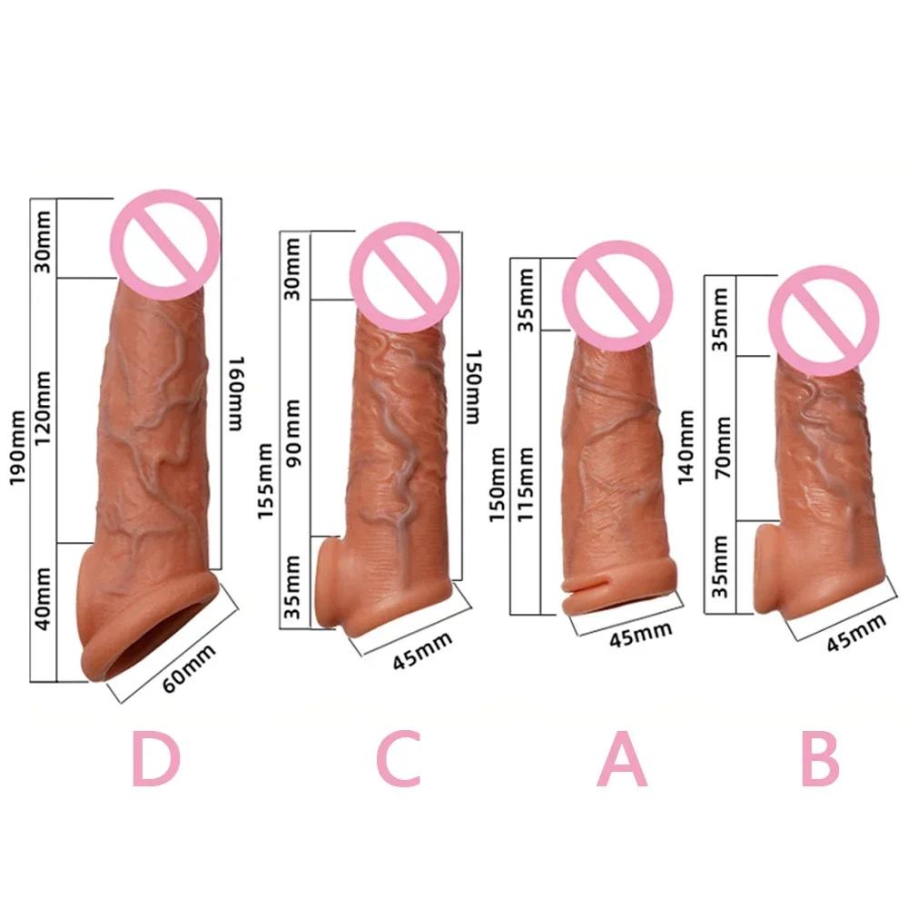 Velkoobchod Soft Realistic Penis Sleeve Extender Big Dick Bold Cock Head Head Zvětšení Muž Muži Muž Zpoždění ejakulace