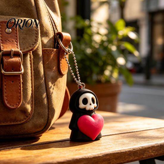 Hanging Grim Reaper Holding Heart Keychain Charm, 3D Printed Gothic Skull Decor with Dark Aesthetic Accessory Ball Chain, Backpacks Bags Purse