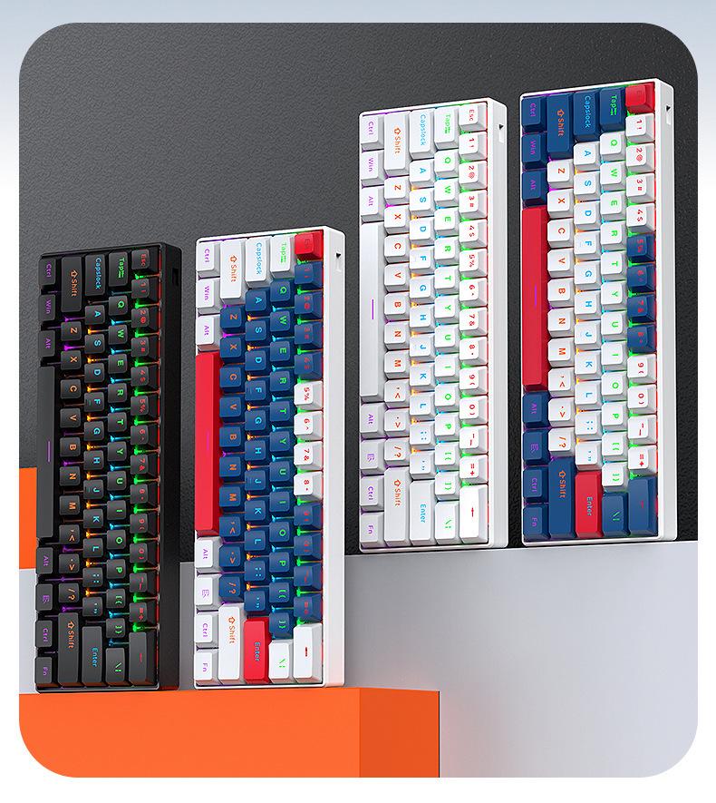 T-WOLF T60 61-Key Hot-Swappable Mechanical Gaming Keyboard with Mixed-Light and Two-Tone Blue Switch (Russian)