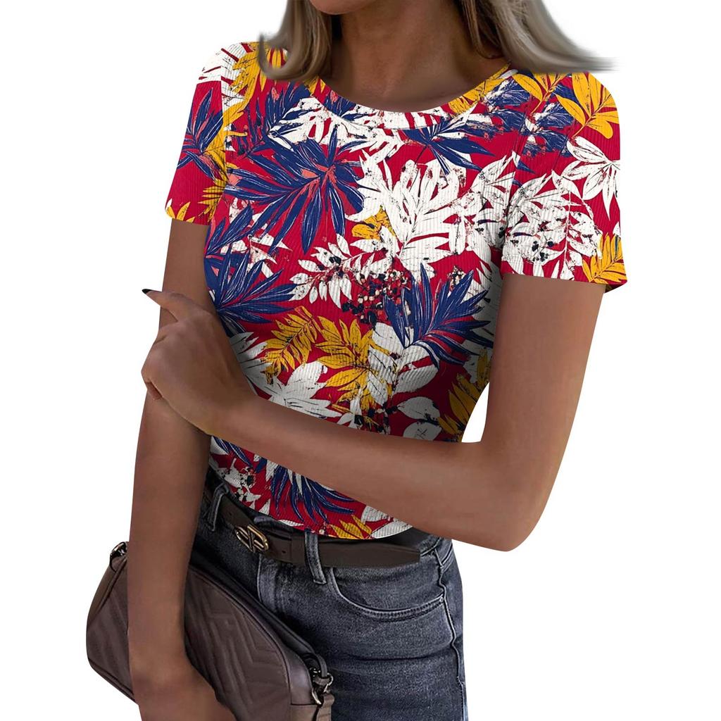 Ladies Slim Bottom T-shirt Fashion Casual Round Neck Pullover Short Sleeve Top