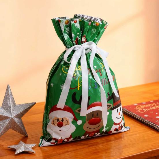 10 Pcs Christmas Drawstring Gift Bags Large Candy Cookie Wrapping Bags for Birthday Holiday Presents Xmas Party Supplies