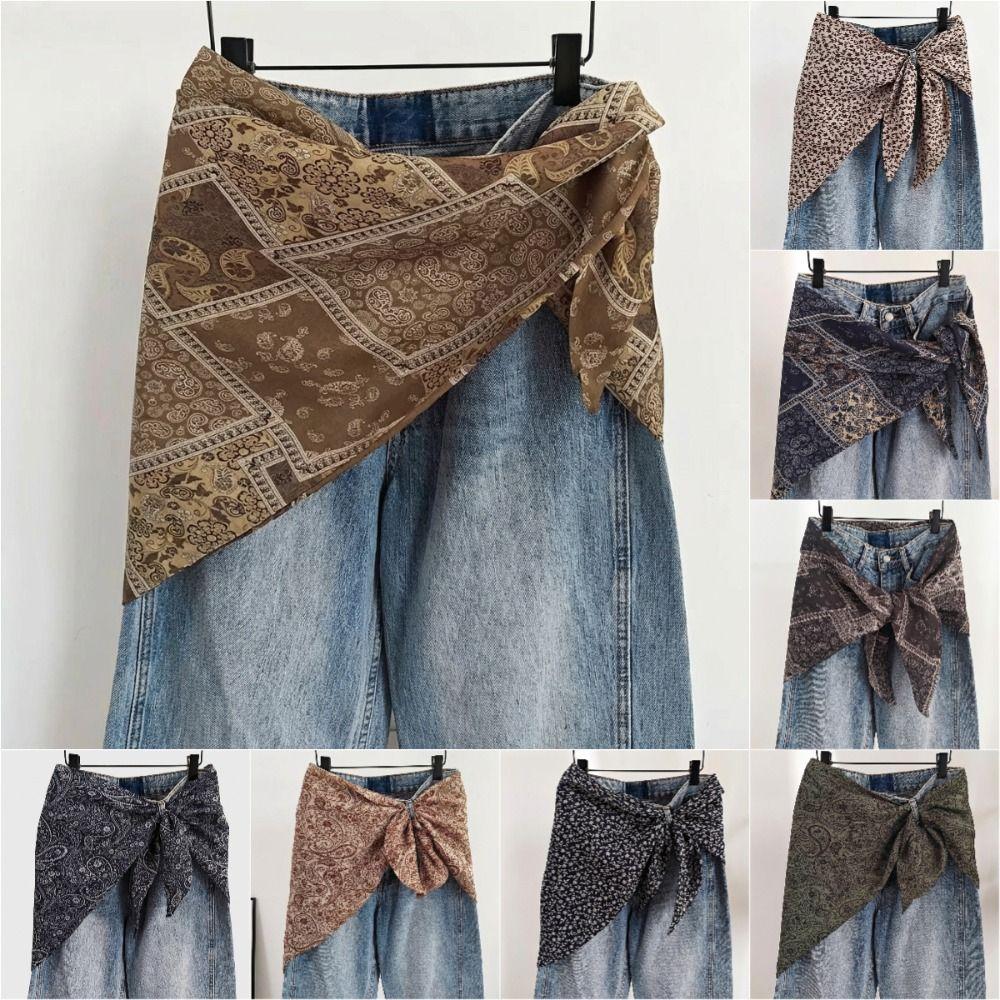 Imitation Silk Women's Silk Scarf Cashew Floral Ruched Skirts Triangle Scarf Belt  Jeans Decoration