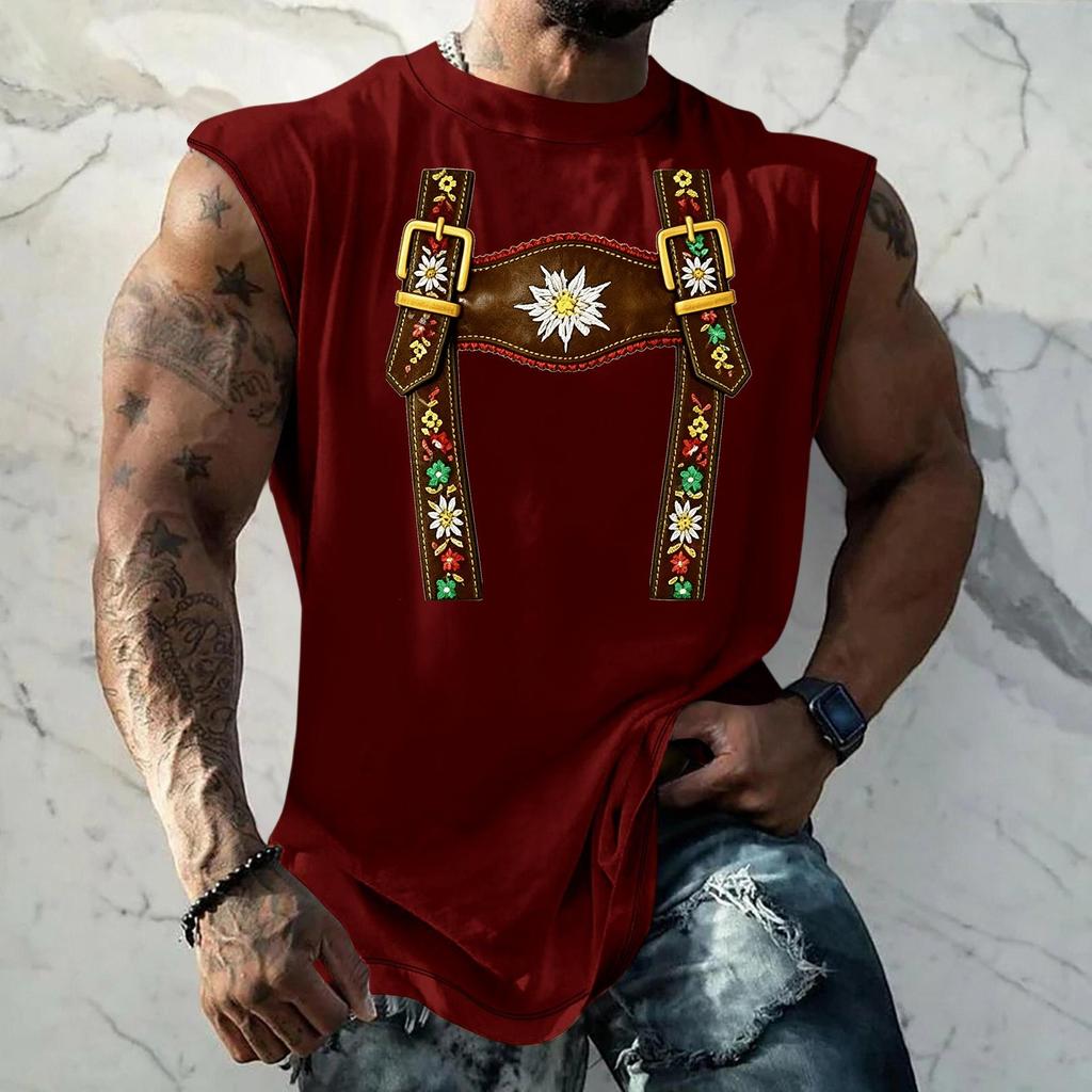 Men Sleeveless Tank Top Loose Fit Casual Streetwear Printed Texture Pattern Summer Vest for Outdoor Sports and Daily Wear
