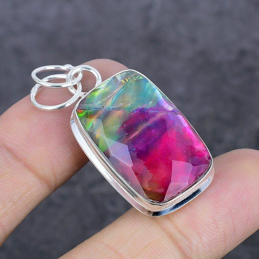 Ammolite Gemstone 925 Sterling Silver Jewelry Pendant 1.77"
