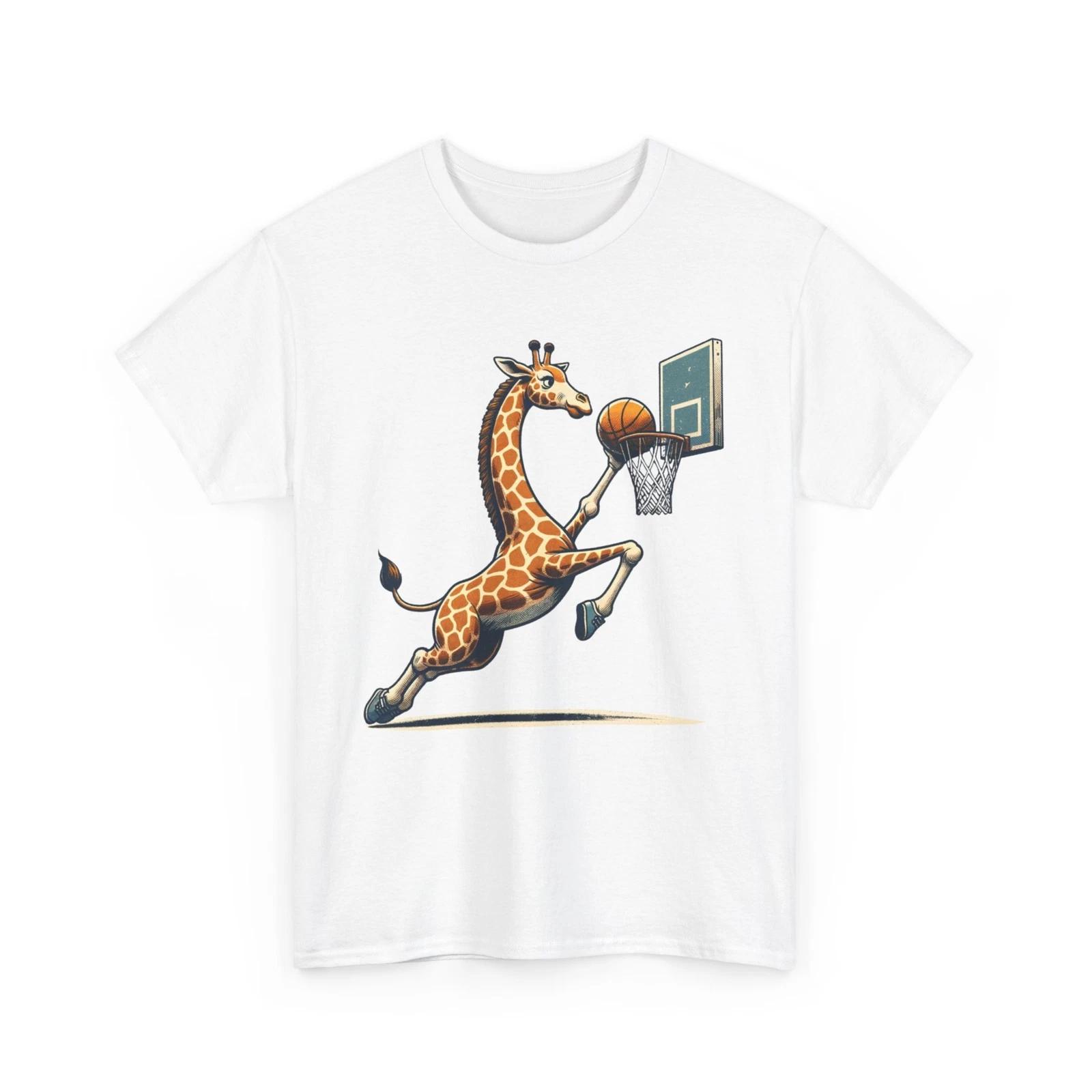 Unisex Adult T Shirt Vintage Style Giraffe Playing Basketball Fun Animal Zoo Tee S