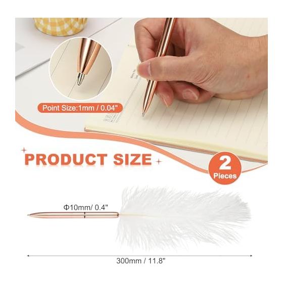 PATIKIL 1.0mm Feather Ballpoint Pens Wholesale, 2 Pcs Black Ink Vintage Plated Rod Quill Writing Pens for Office Wedding Guest Signatures, Style 1