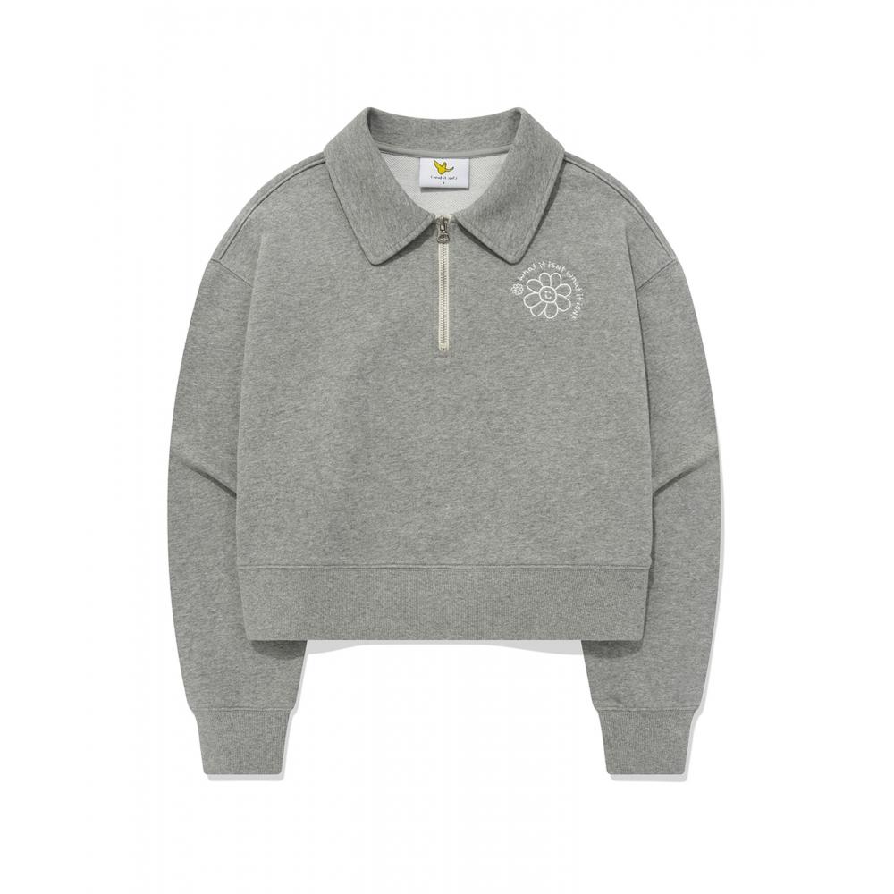 

WHATITISNT Womens Florey Embroidery Half Zip Up Sweatshirt Melange Gray