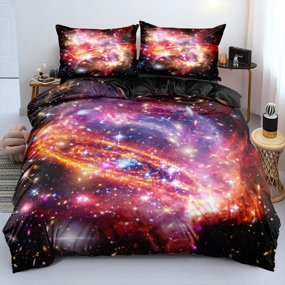 Luxo galáxia azul escuro conjunto de cama gêmeo completa rainha rei tamanho edredão/colcha conjunto estrelas brilhantes céu estrelado consolador capa