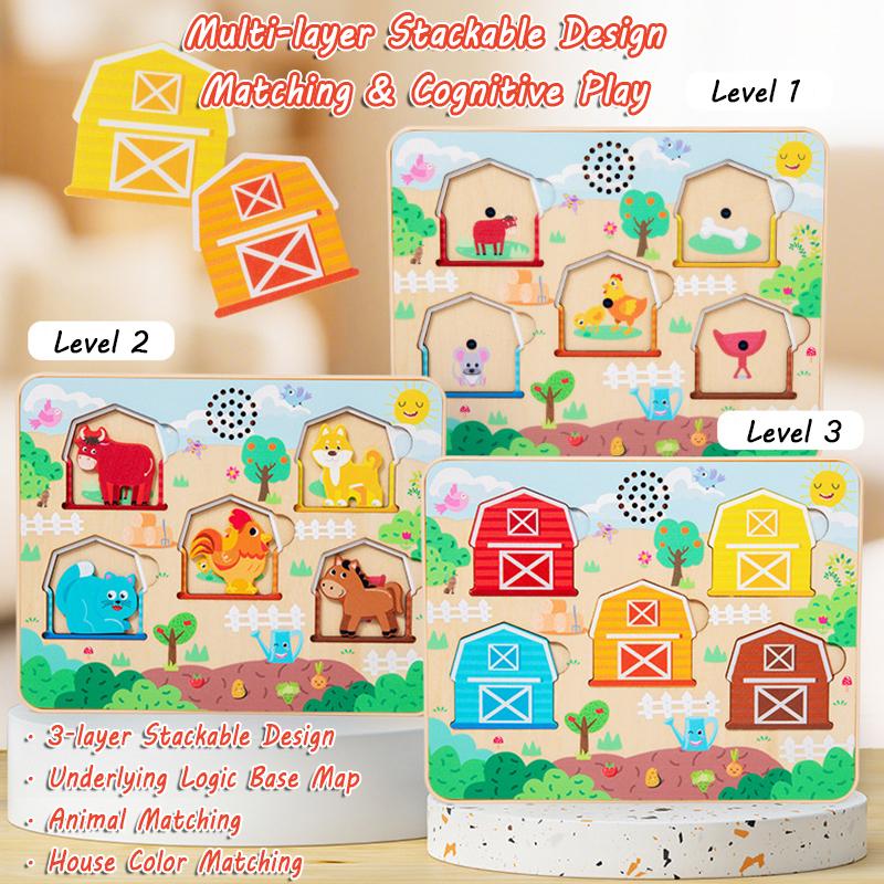 Montessori Animal Sound Puzzle Wooden Toy Baby Animal Sound Matching Cognition Sensory Game Early Skills Development CreativeToy