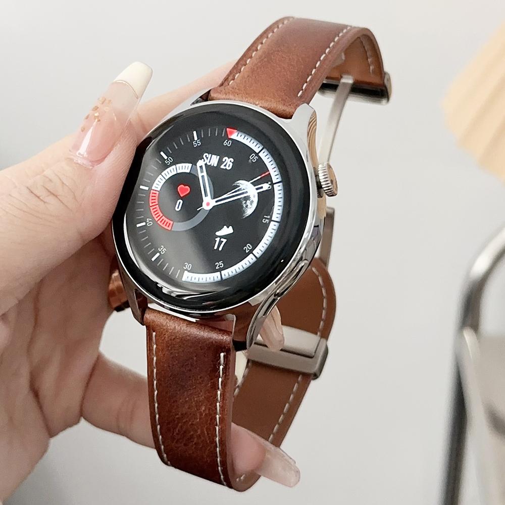 

Для Samsung Galaxy Watch3 45мм/Huawei Watch 4 Ремінець 22мм Ремінець для годинника з натуральної коров ячої шкіри Waxy Dark Brown