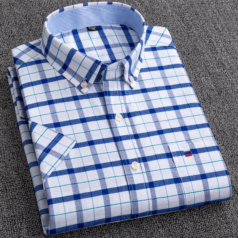 Herren Slim Fit Kurzarm Oxford Baumwolle Freizeit Hemd
