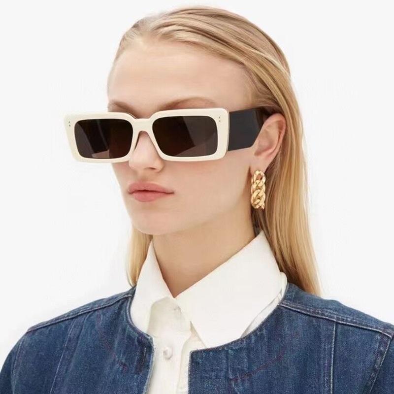 Ins Fashion Square Double Color Women Sunglasses Retro Rivets Wide Legs Men Shades UV400 Sun Glasses Oculus