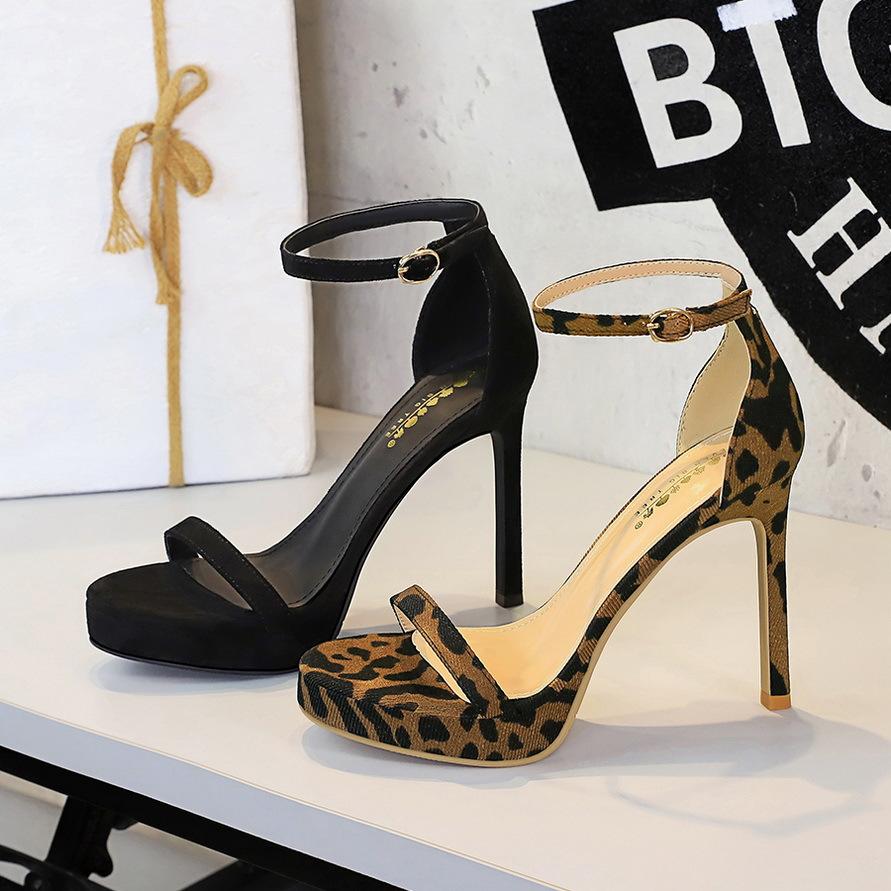 Style with Thin Leopard Print Super High Heels Sexy Nightclub Women's Shoes Waterproof Table Women's Sandals
