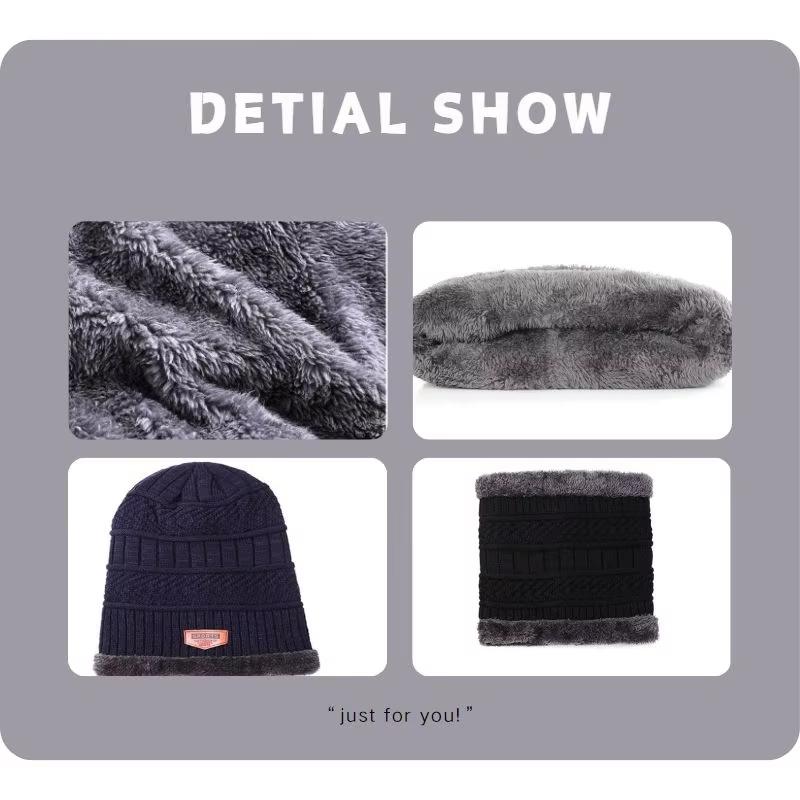 Outdoor Anti-Cold Hat Scarf Set for Boy Girl Winter Thick Plush Warm Kids Knit Pullover Hats Neck Covers Windproof Neckerchief