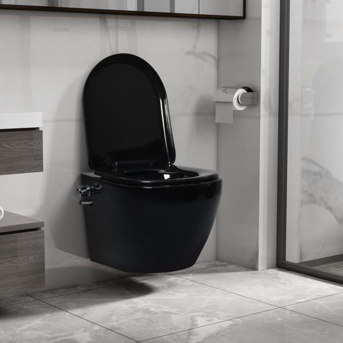 VidaXL Toilette murale sans bord à fonction de bidet Céramique Noir