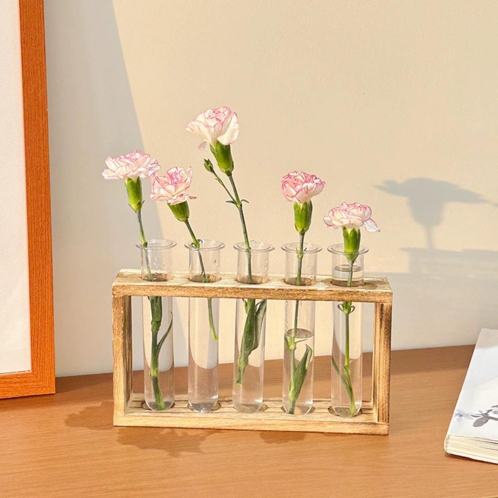Creative Retro Hydroponic Green Plant Test Tube Vase Series Wooden Frame Vase Office Desktop Decoration Home Decoration