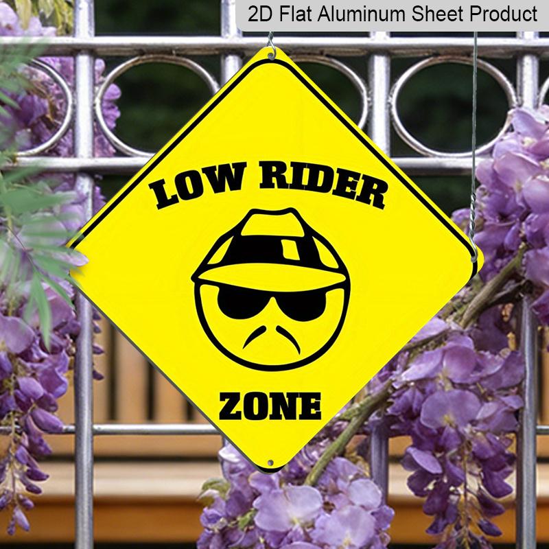 

2D Flat 1pc, Low Rider Zone Metal Tin Sign - Yellow Caution Wall Art with Fashion Glasses & Mustache Design, Large Square Plaque for Fence Decor 20*20cm