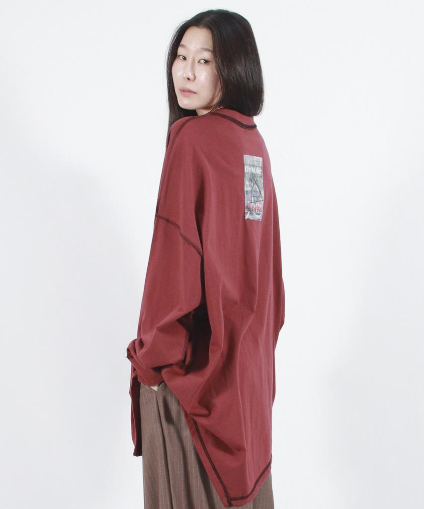 Deumakeu Oversized Asymmetrical Long Sleeve T-Shirt Burgundy