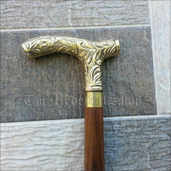 Antiker Stil Viktorianisch Vintage Designer Messinggriff Gehstock Holzspazierstock