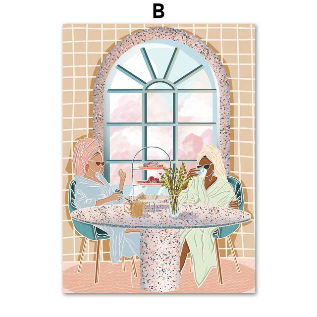 Tub Woman Bubble Bath Lady Tea Party Abstract Art Canvas Painting Nordic Posters And Prints Wall Pictures For Living Room Decor No Frame